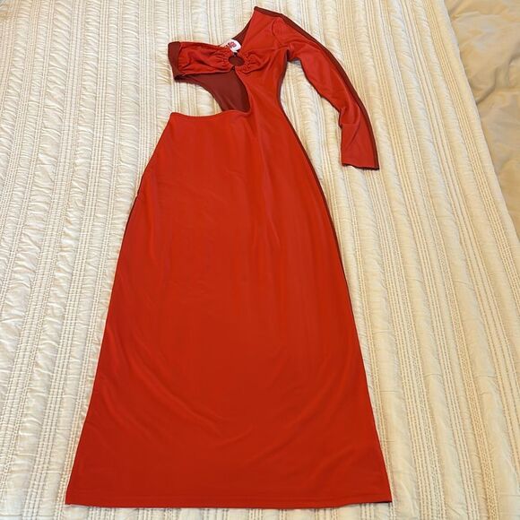 Solid & Striped The Ruby Dress One Arm Cut Out Midi Length Bodycon Red Size XS - Picture 4 of 7